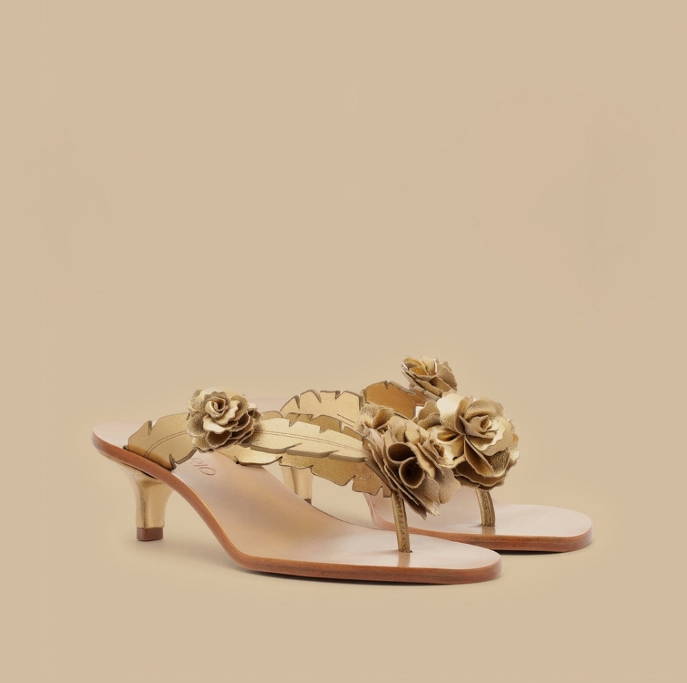 NWT Farm Rio Gold Blooming Kitten Heel Sandal